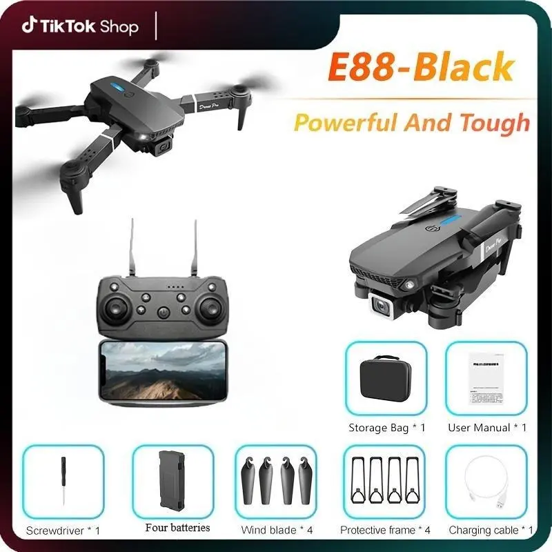 E88 Drone (Two batteries), Foldable RC Quadcopter Drone for Beginners, Toy Drone, 1080P FPV Video, Optional Single/Dual Batteries, Carrying Case, One Button Start, Headless Mode, Waypoint Flight, 360° Tilt