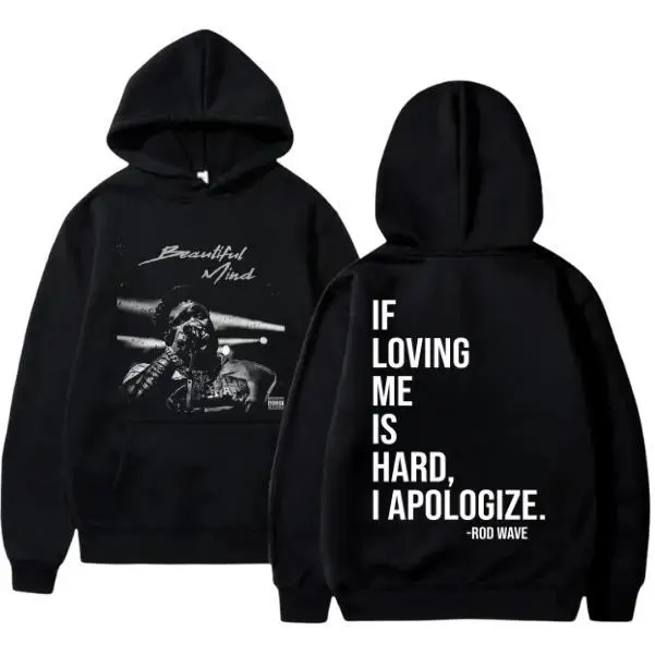 Men's Rod Wave Graphic Hoodie, 'Beautiful Mind' Lyric Print Sweatshirt Top, Premium Soft Breathable Fabric with Durable Fade-Proof Design, Tops, Menswear, Graphic Hoodies, Layer, Soft Fabric For All-Day Ease