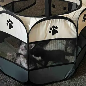 Dog Cat Playpen, Puppy Pet Playpen Indoor for Small Dogs Tent Crates Cage Outdoor, Portable Pop Up Dog Kennel Playpen with Carrying Case for Dogs/Cats/Rabbits, Removable Zipper Top, Grey Kittens