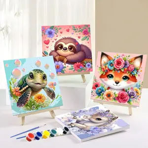 4pcs Art Painting Kit, Art Kits, Paint By Numbers Kit for Adults Beginners -8x8in/20x20cm Color Canvas, Easy DIY Animal Acrylic Paint - Wall Decor for Home, Creative Gift for Birthday, Mother's Day and Christmas, Without Frame