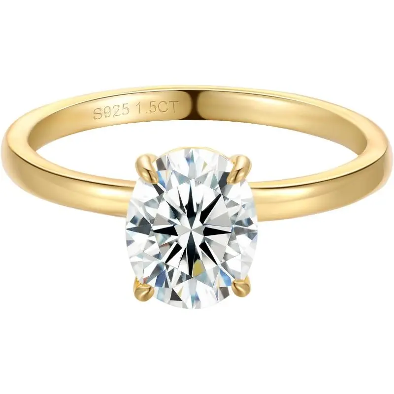 1pc S925 Silver 1.5ct Oval GRA Moissanite D-VVS 18K Gold Plated Solitaire Engagement Promise Ring zoe engagement ring Princess queen