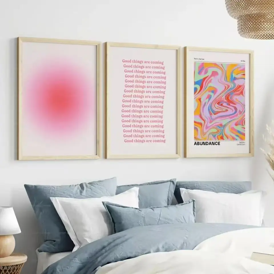 3pcs Aura Trippy Retro Gradient Wall Art, 70s Nostalgic Positive Affirmations, Unframed Living Room Home Decor Poster
