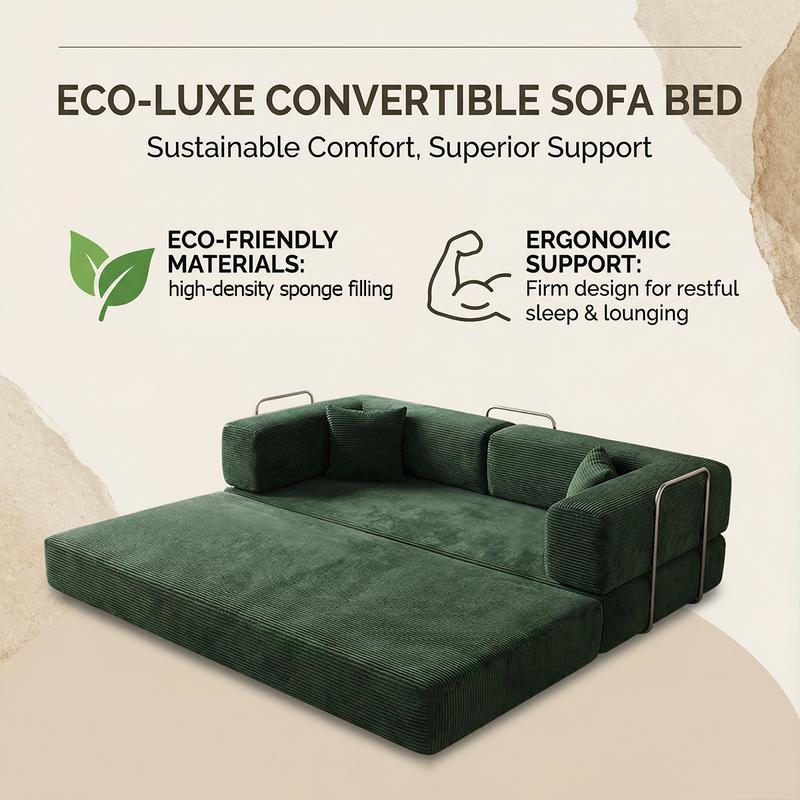 79" Convertible Sleeper Sofa Bed with Cylindrical Pillow Corduroy Folding Mattress Couch Fixed-Shape Frame Modular Compressible Living Room Sofa Set Vintage Suede Comfortable Lounge Chair Lazy Sofa Bean Bag Bedroom Sleeper Modern Cloud Loveseat
