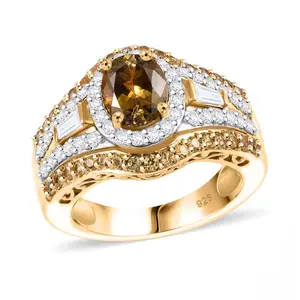 Yellow Zoisite, Yellow Sapphire & Zircon Ring In 18K Yellow Gold over Sterling Silver 4.40ctw