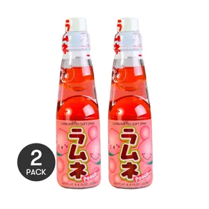 2 Pack HATAKOSEN Japanese HATA RAMUNE Peach Flavor Soda Drink, 200ml Each - Authentic Japanese Ramune Soda