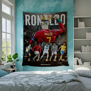 RONALDO Football Career Highlights Themed PrintTapestry, Suitable for All Seasons, Cheerleading and Support Use, Lightweight and Portable, Perfect Party Decor for Dorms, Bedrooms, Living Rooms,
