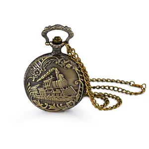 OIDEA Antique Bronze Locomotive Engine Case Numeric Dial Quartz Pocket Watch Necklace