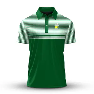 Masters Green Horizontal Lines Pattern 2026 Golf Polo Shirt Outdoors Menswear Fan-made Short Sleeve Casual