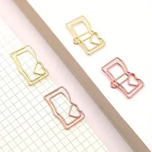 10pcs Whimsical Cartoon Paper Clip Bookmarks - Rose Golden Curve Design, Cute Metal Stationery for Learning, Test Papers, and Book Lovers - Creative Style, Durable, and Colorful Paperclip