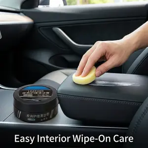 Car Interior Leather Cleaner Cream, No-Rinse Care Paste for Seats, Steering Wheels & Door Panels, 120g Leather Care Cleaning Cream with Sponge, Car Interior Cleaner for Seats, Dashboards & Trim,Multi-Surface Leather Care Cream, Car Seat & Dashboard