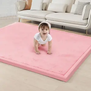 Baby Play Mat  Floor 1.3" Thick Memory Foam Play Mat 59"*71" Tummy Time Crawling with Non-Slip Bottom  Living Room,Nursery,Soft Velvet Playpen Mats  Kids,Infants(Pink)