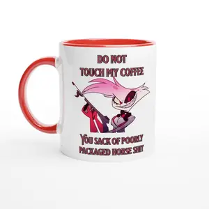 Angel Dust ' Do Not Touch My Coffee' Mug – 11oz two tone Ceramic Cup for Hazbin Hotel Fans – Unique Animated Character Drinkware