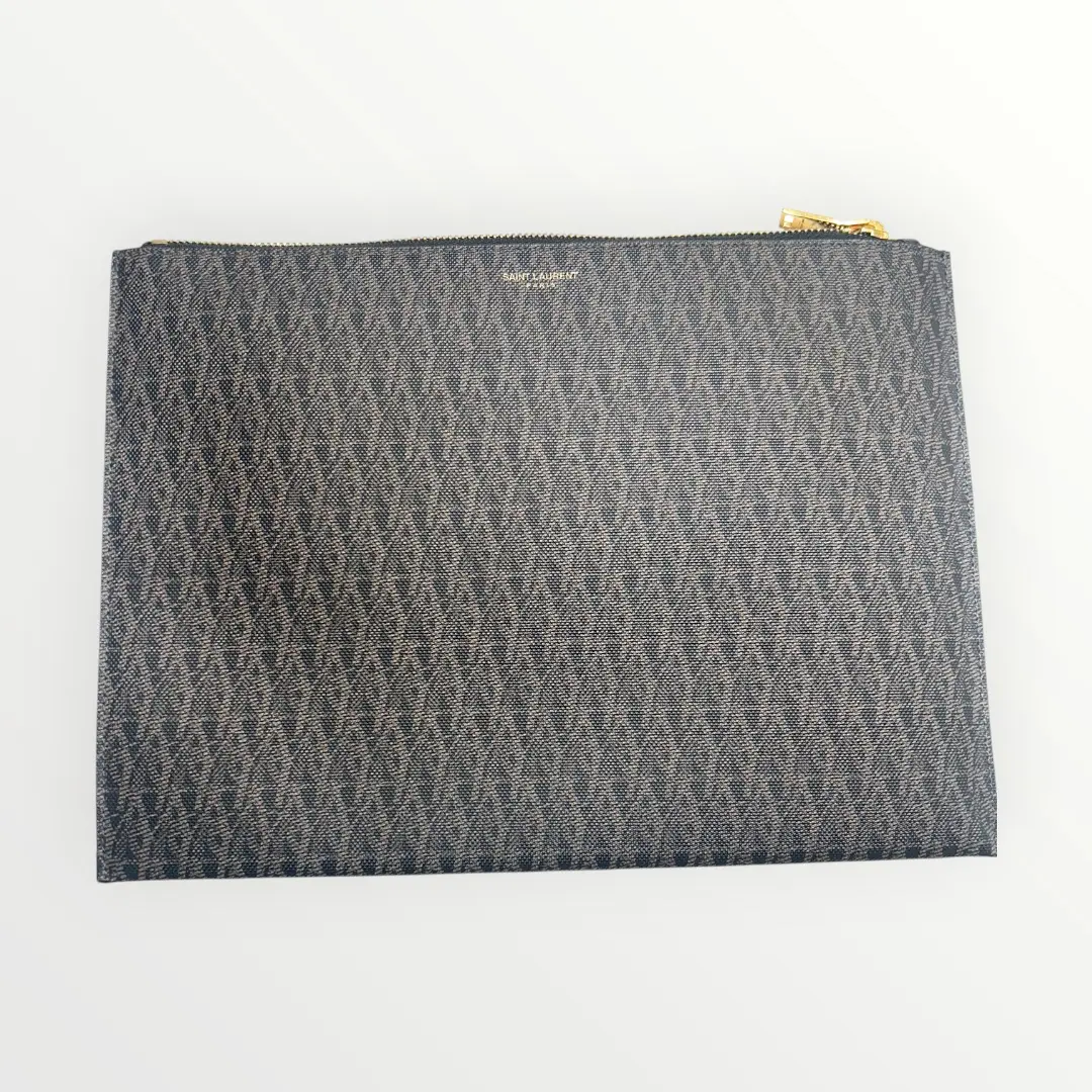 Pre-owned Yves Saint Laurent COATED CANVAS Clutches & Wristlets Saint Laurent Dark Brown Paris Clutch