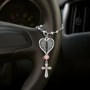 Car Rearview Mirror Cross Decoration, Christian Accessories Pendant (angel Protection), Steering Wheel Decor, Car Interior Ornament, Car Hanging Decoration