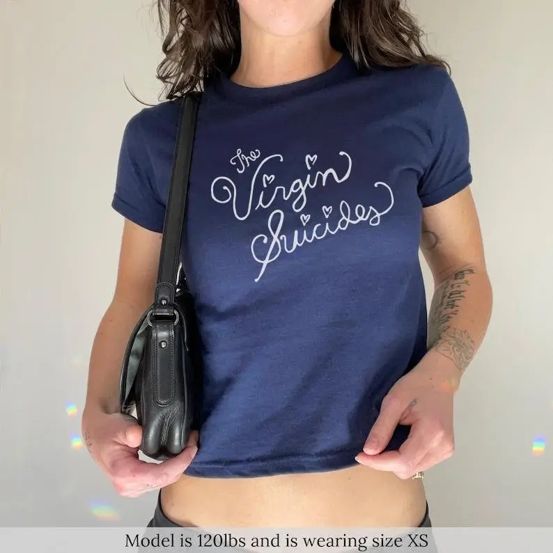 Sofia Coppola Navy Baby Tee The Virgin Suicides Film Baby tee Coquette Cute Hand Drawn Typography with White Writing Film Lover Gift