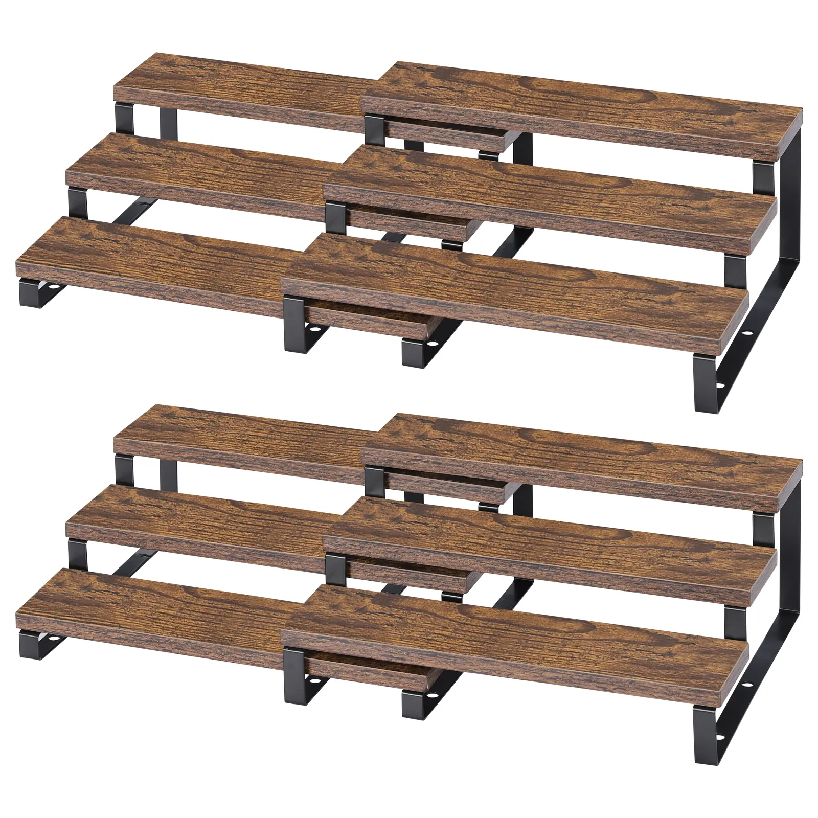 3 Tier Display Riser Stand,Spice Rack Organizer, Set of 4 Rustic Display Shelf for Candles,Tiered Perfume and Cologne Organizer Stand,Kitchen Counter Storage Shelves Cupcake Stand Holder Display Stand,Rustic Brown
