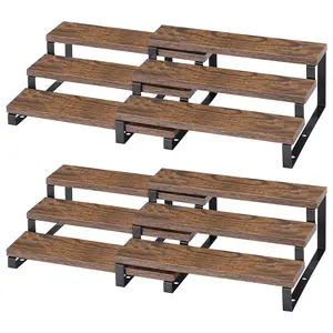 3 Tier Display Riser Stand,Spice Rack Organizer, Set of 4 Rustic Display Shelf for Candles,Tiered Perfume and Cologne Organizer Stand,Kitchen Counter Storage Shelves Cupcake Stand Holder Display Stand,Rustic Brown