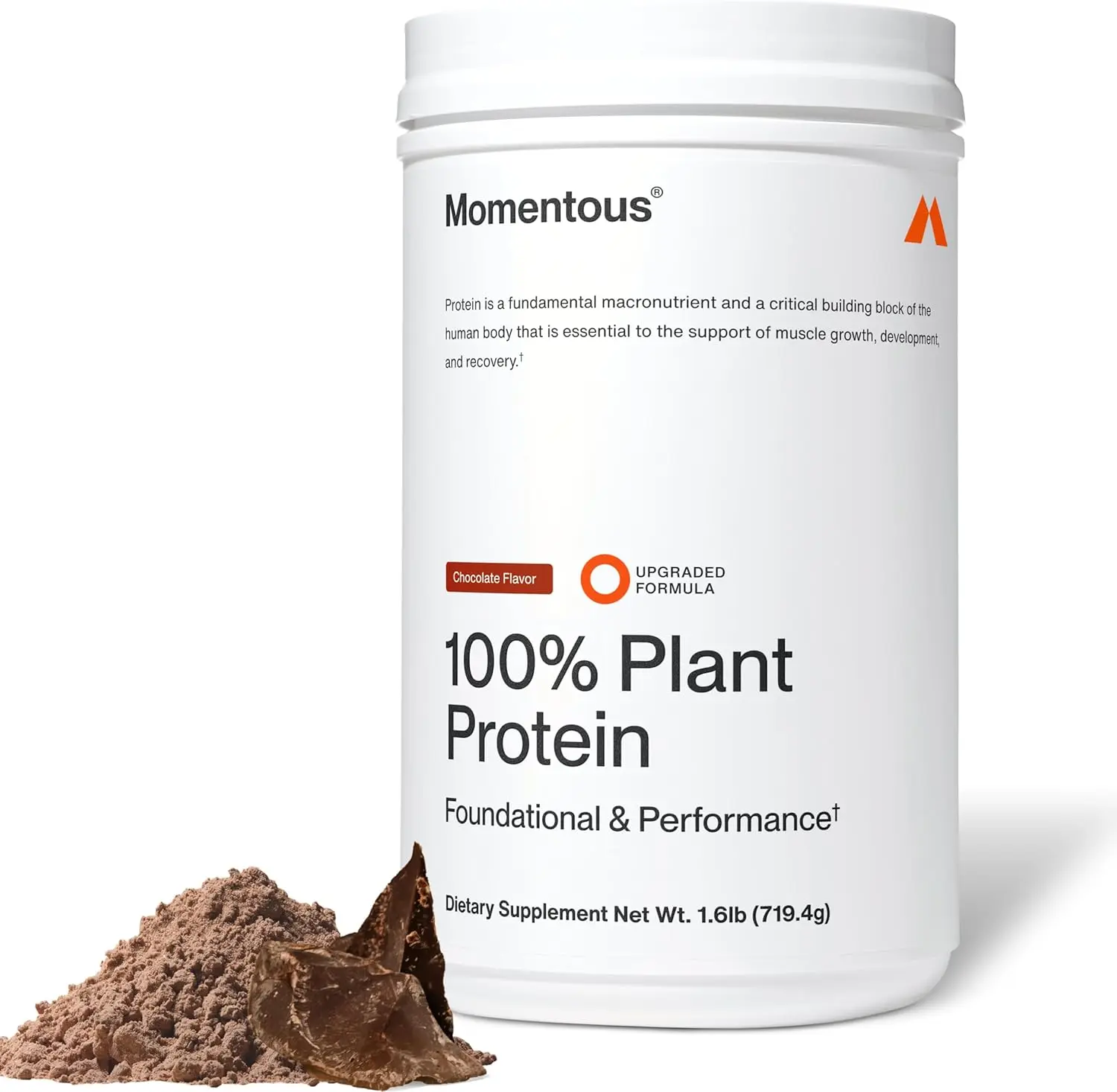 Momentous Vegan Protein Powder - 20g Plant-Based Fitness Powder, NSF Certified for Sport, Gluten-Free, Non-GMO, 22 Servings, Chocolate, Stimulant-Free & Non-Stimulant Protein Supplements for Muscle Support, Dairy Free, Adults