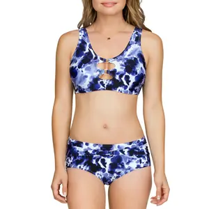 PARFAIT STORM BIKINI SET - S8131 WOMENS BIKINI TOP CUT-OUT UNDERWIRE SWIMWEAR AND S8135 WOMENS HIGH WAIST BIKINI BOTTOM FULL COVERAGE - INK PRINT