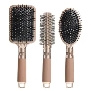 3pcs(Multiple sizes) golden Hair Brush Set with Detangling Nylon Pins Massage Paddle Brush Cushion Hair Combs Hair Dryer Brush for Women Men Girls