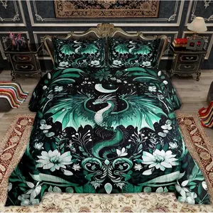 Kids Dragon Comforter Set,Green Dragon Bedding Set,for Kids Boys Girls Boho Duvet Insert Room Decor