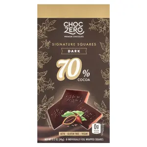 ChocZero Signature Squares, Dark Chocolate, 70% Cocoa, 8 Squares 3.2 oz (90 g) ChocZero Signature Squares, Dark Chocolate, 70% Cocoa, 8 Squares 3.2 oz (90 g)
