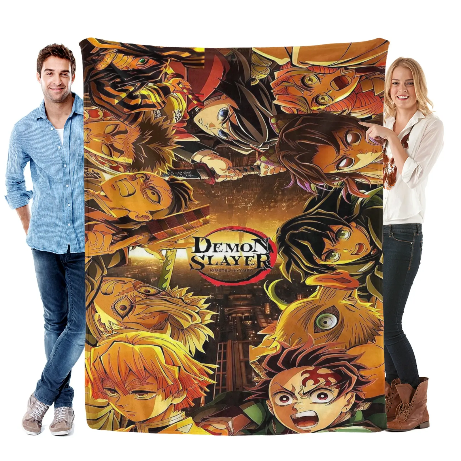 Demon Slayer Blanket - Heat Transfer Printed Full Panel, Convertible Bed Spread/Sofa Cover/Wall Art/Rug for Ultimate Fans