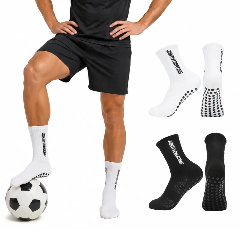 Men Anti Slip Grip Soccer Socks Non-Slip Rubber Dots Athletic Mid Calf Socks for Football Basketball Sports Training