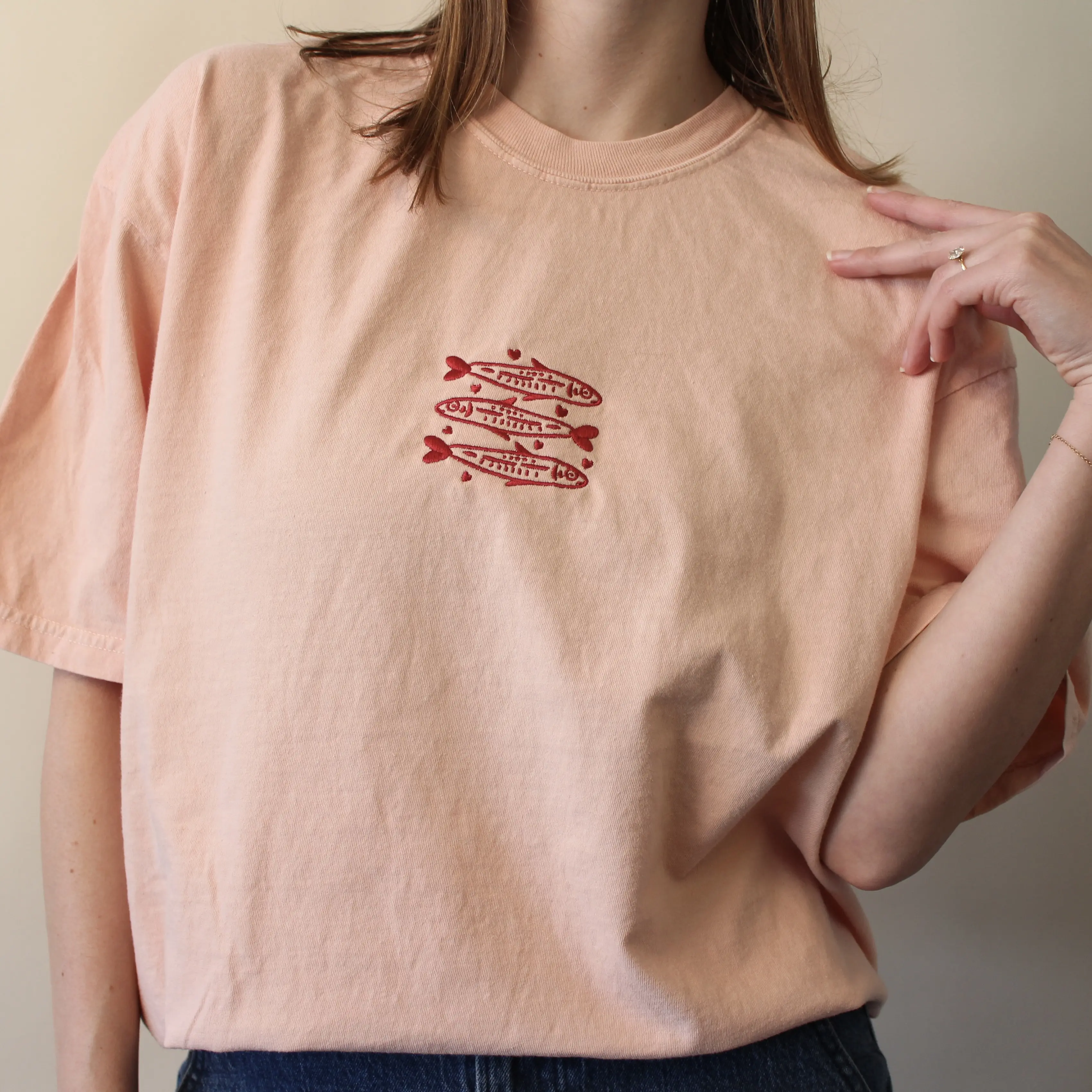 Sardine Embroidered Boxy T-Shirt | Valentine's Day Themed Tee Womenswear Love