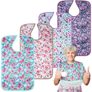 4 Pack Adult Bibs for Women, Reusable Waterproof Large Feeding Adult Bibs, Eating Cloth for Elderly Seniors and Disabled