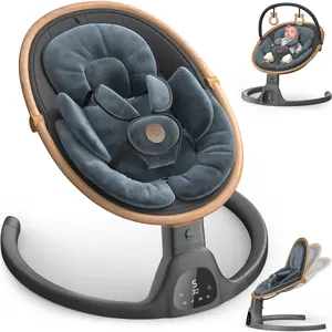 BabyBond Bluetooth Electric Baby Swing for Infants & Newborns, 3Gear & 5-Speed Portable Baby Rocker with 12 Songs, Indoor/Outdoor Automatic Baby Swing, Ideal Baby Shower Gift for Boys & Girls (Woodgrain Design)