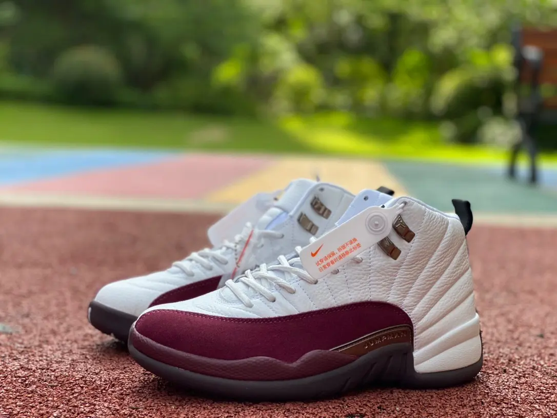 White Burgundy Suede Panel High Top Retro Sneakers, Unisex Leather & Suede Basketball Casual Shoes, Cushioned Dark Gum Outsole Non-slip Walking Trainers