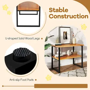 COSTWAY - 2-Tier Teak Wood End Table Sofa Side for Living Room Hallway Laundry