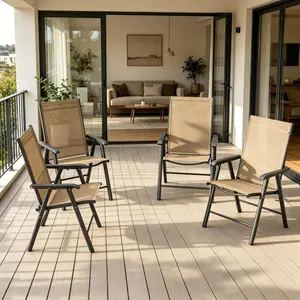 [Bellemave] Set of 4 Outdoor Folding Chairs, Stackable Patio Sling Chairs with Armrests