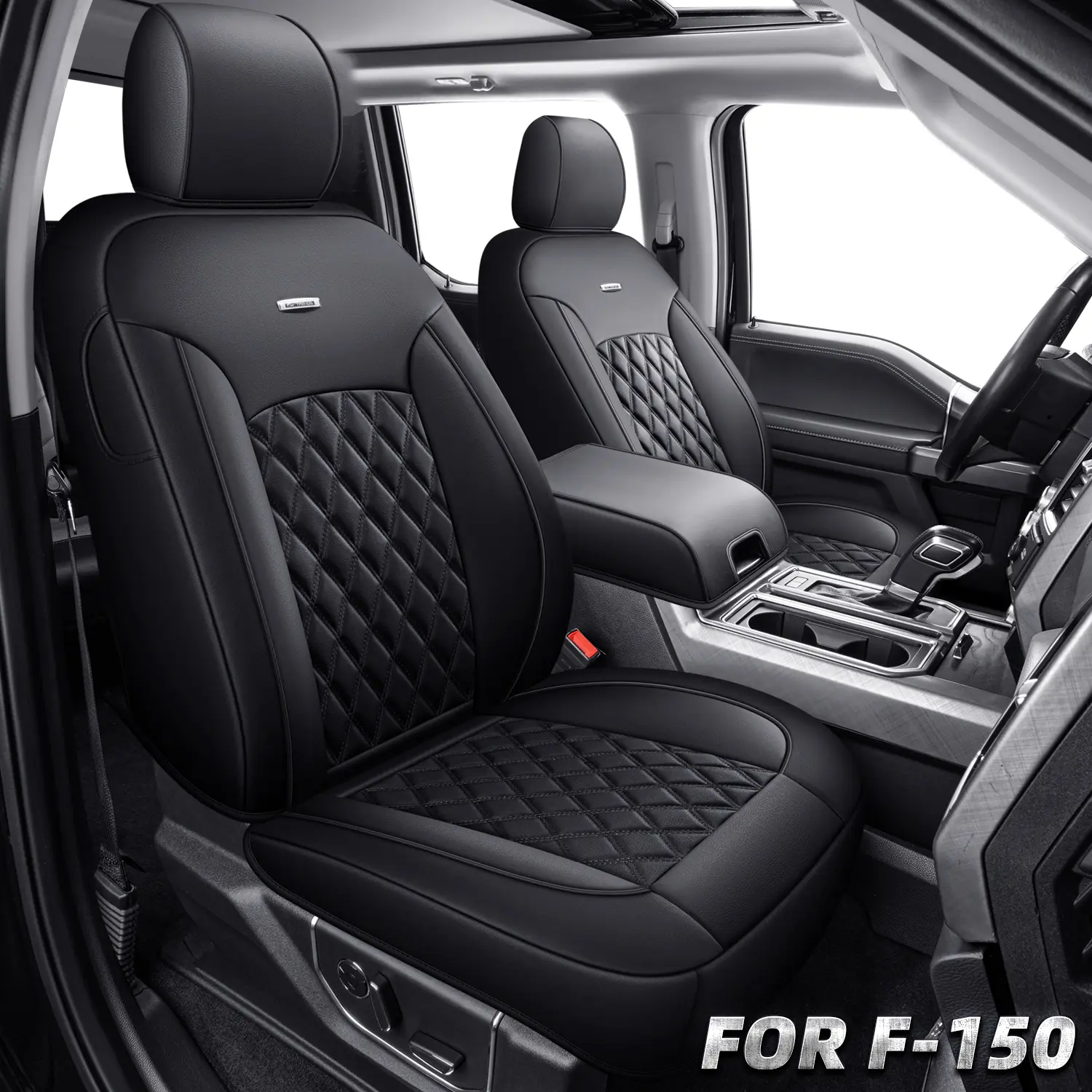 F150 Faux Leather Seat Covers, Custom fit 2015-2024 2025 Ford F150 SuperCrew, and 2017-2024 F250 F350 F450 Super Duty Crew Cab Car Seat Protectors Car Seat Cushion