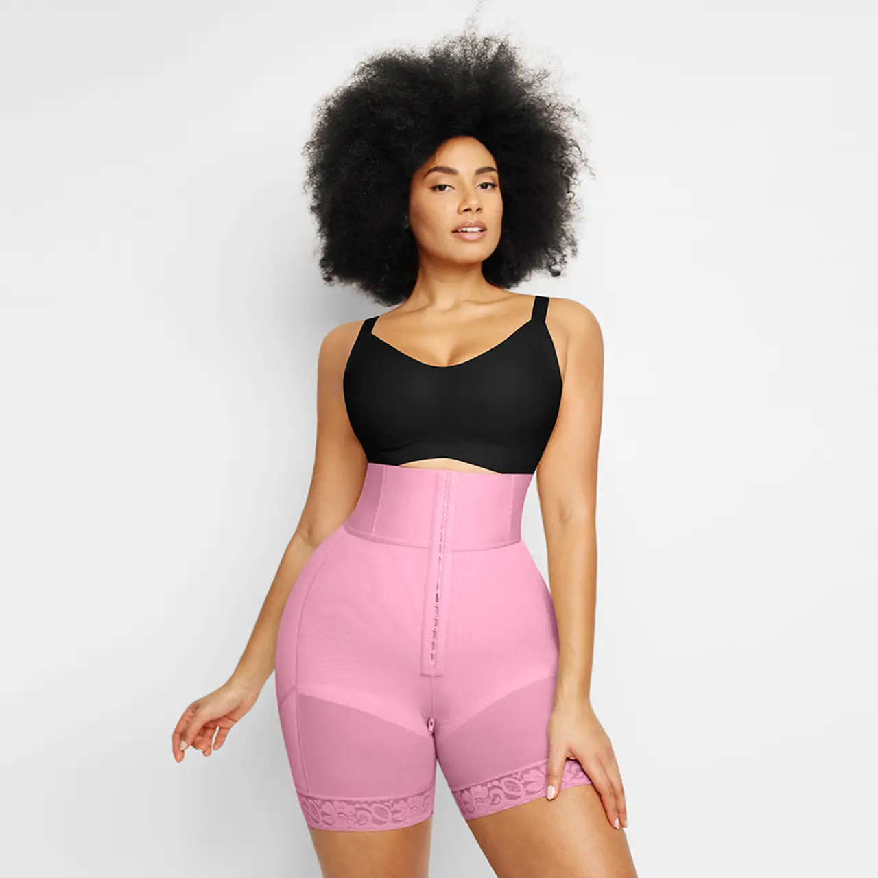 Hook and eye-front Shorts - Pink
