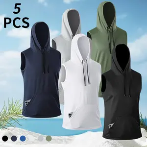 Men's Sleeveless Hoodie Athletic Hooded Tank Top Lightweight Breathable Gym Workout Shirt for Men, Casual Fitness Training Hoodie T Shirt for Running, Bodybuilding, Basketball, Summer Activewear