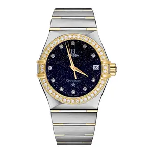 Omega Constellation 33mm Quartz Two-Tone 18K Yellow Gold and Stainless Steel Aftermarket Diamond Bezel and Aventurine Starry Dial Ladies / Midsize Watch WHP042263