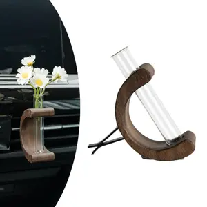 Wooden Auto Vase with Glass Tube - Flower Car Vase Vent Clip for Car Vent Decoration and Interior Accessory