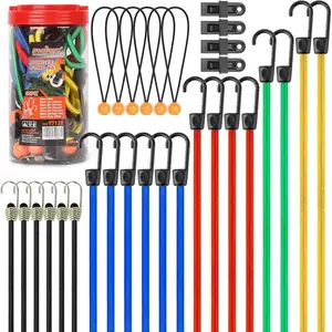 30-Piece Premium Bungee Cords Assortment Jar, Includes 10”,18”,24”,32”,40” Bungee Cords, 8”Canopy/Tarp Ball Ties and Crocodile Mouth Tarp Clips.