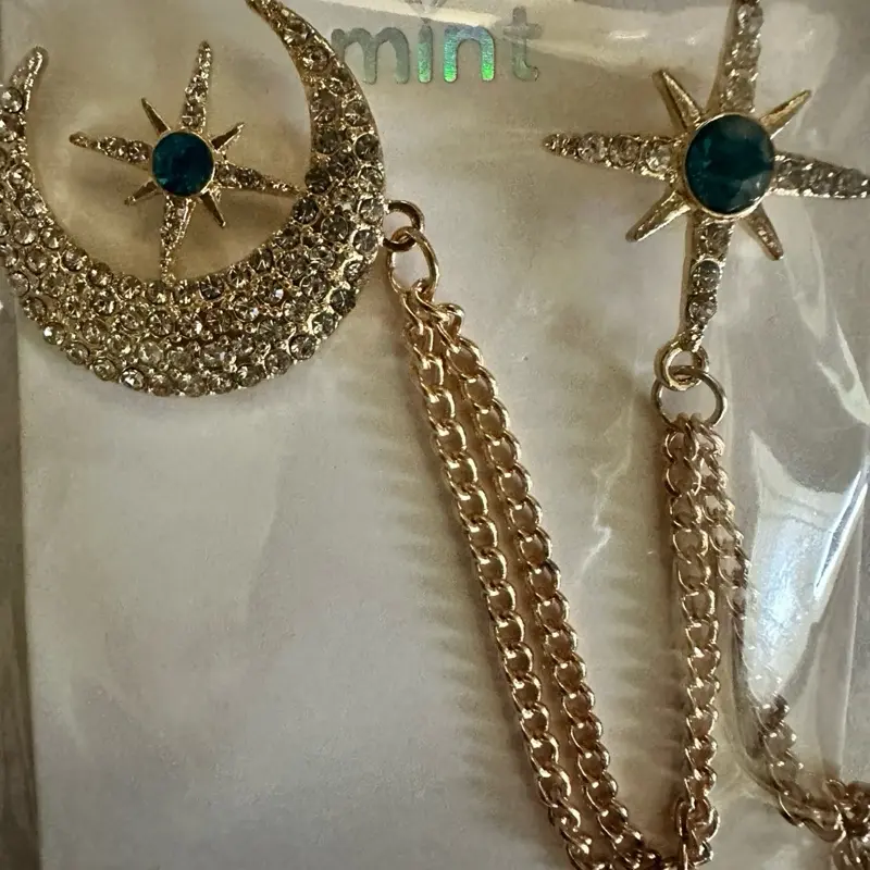 Crescent Moon and Star Brooch