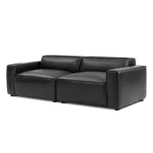 Valencia Nathan Full Aniline Leather Modular Sofa with Down Feather, Loveseat, Black Color