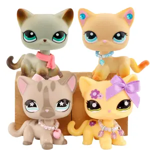 Mini Pet Shop,Indoor&outdoor Statues for lps Short Hair Cat 391 339 468 1962 Cat Pet Cute Collectible Figurines,with Bowknot, Headband and Necklace,Collectable Imagination Little Pet and accessories,Best Birthday Halloween Christmas Gift