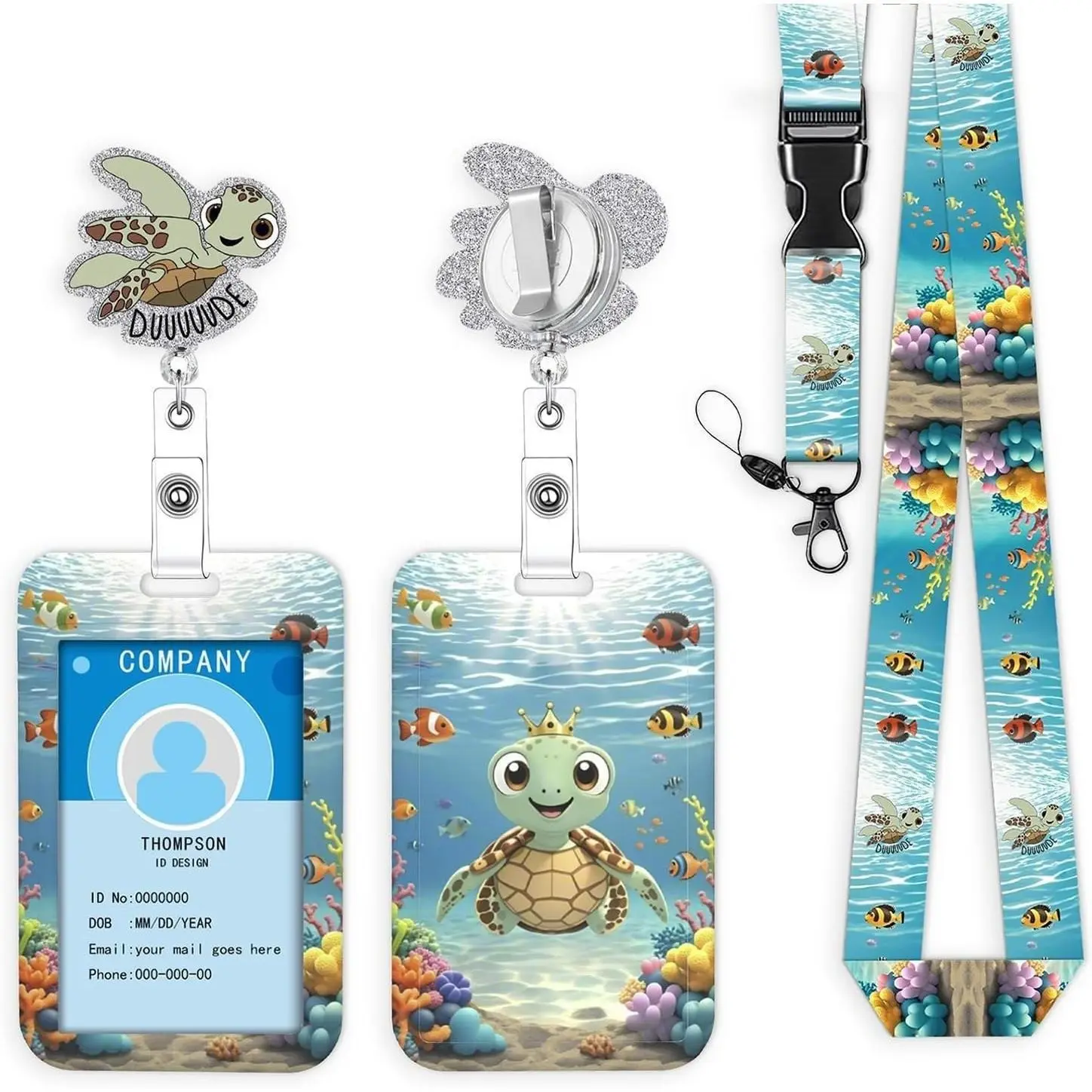 BY-293  Badge Holder Lanyard Turtle Badge Reel Funny Sea Turtle Hawaiian Badge Reels Retractable Name ID Clip KEY Cute Animal Pediatric Decorative for Nurse Nurses Office Worker Teacher Student Ocean Series