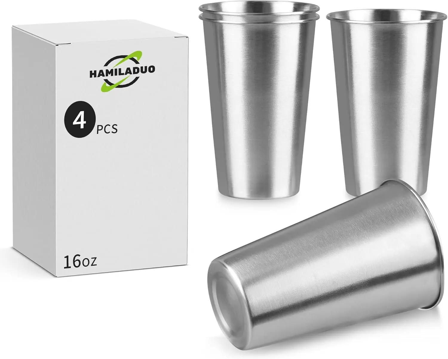 4-Pack 16 oz Stainless Steel Cups – Reusable, Stackable BPA-Free Water Tumblers for Camping, Hiking, Camp Kitchen