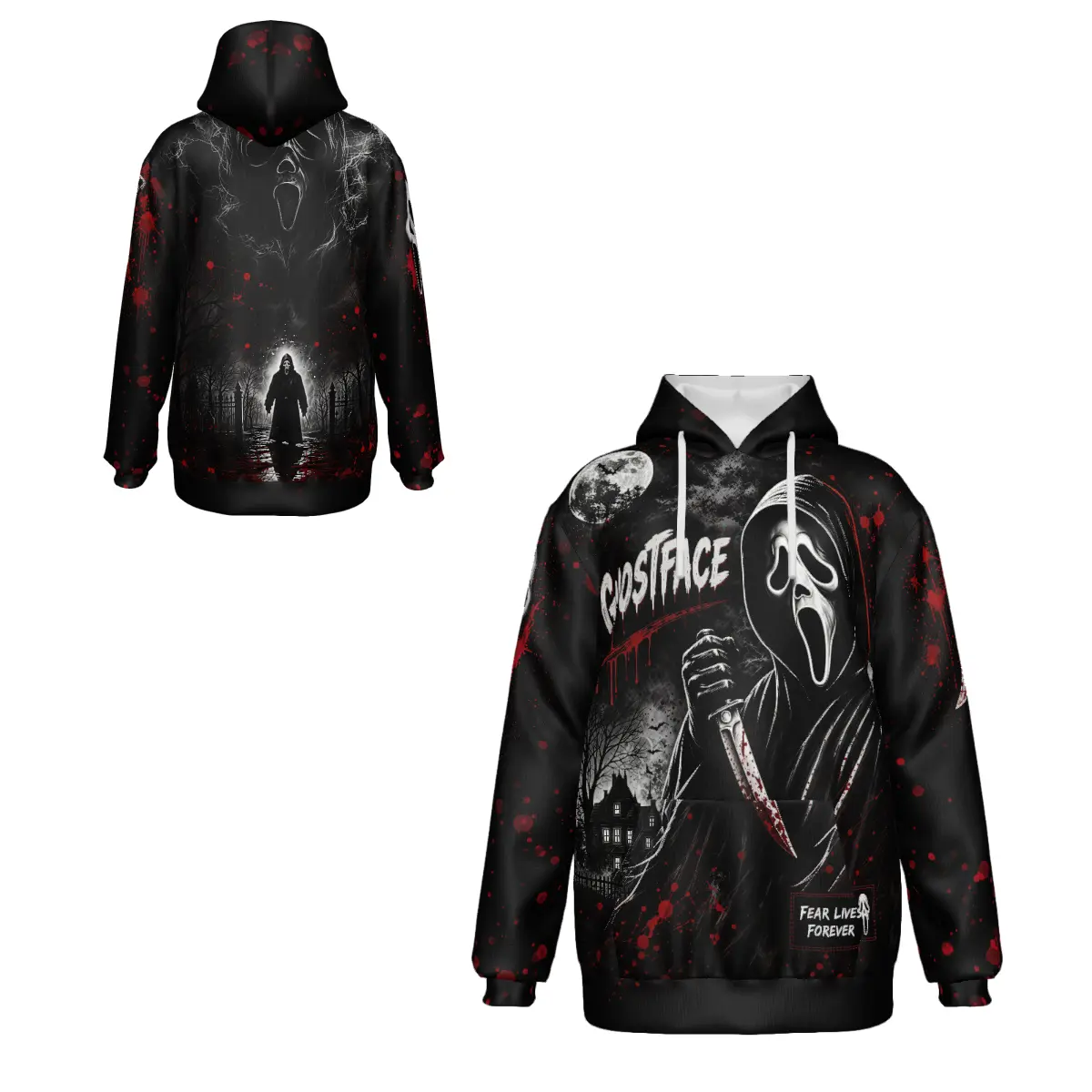 Halloween Horror Classic Villains Pullover Hoodie With Front Kangaroo Pocket, 3D Full Print Casual Sweatshirt, Spooky Movie Graphic Street Hoodie For Men & Women