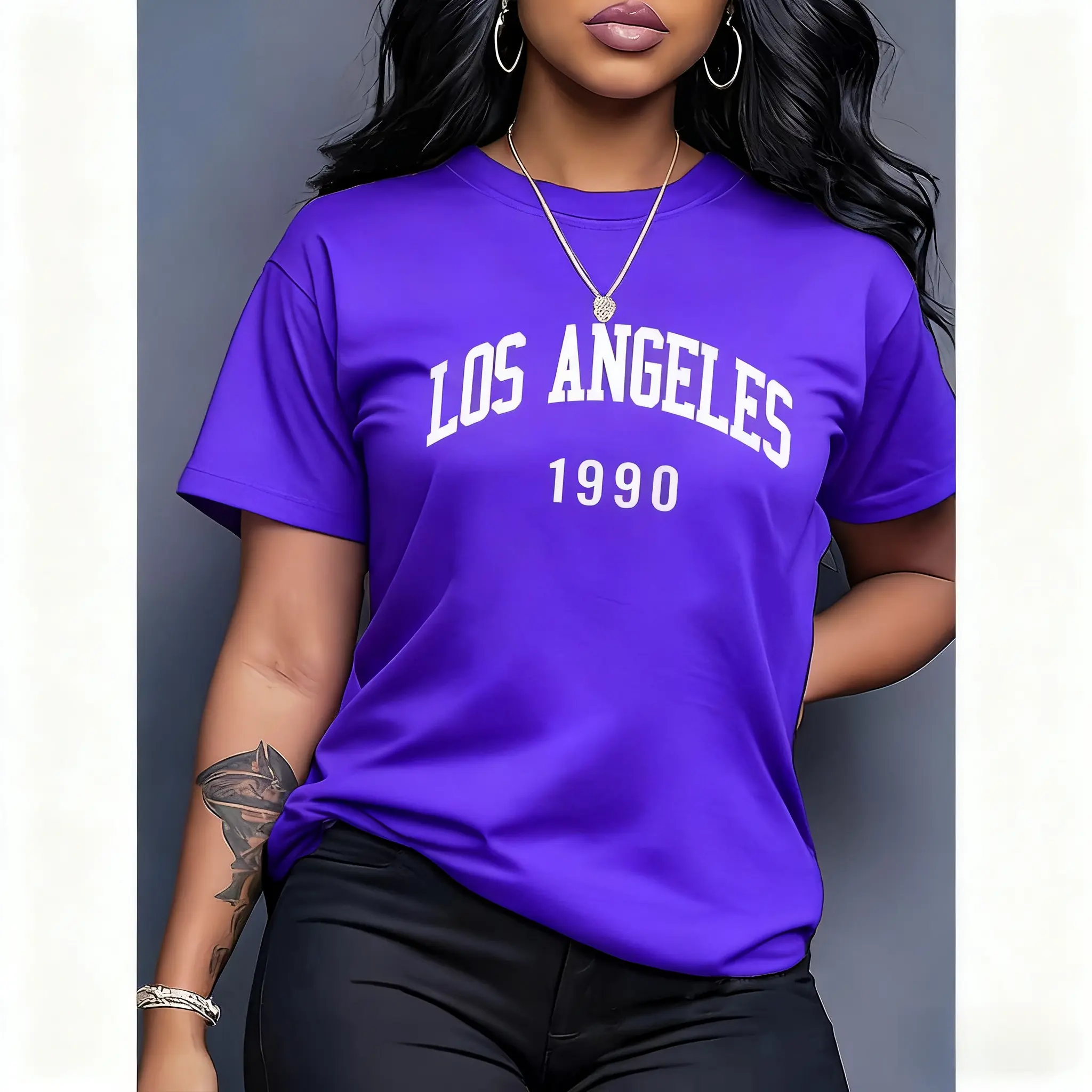 Retro LA 1990 Graphic Women’s Tee |   100% Smooth Cotton Short Sleeve Streetwear Top, 5 Color Options, Perfect for Daily Casual & Travel Outings,Muppet