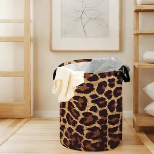 Leopard Print Laundry Basket, Large Capacity Dirty Clothes Storage Basket with Handle, Household Foldable Laundry Basket for Home