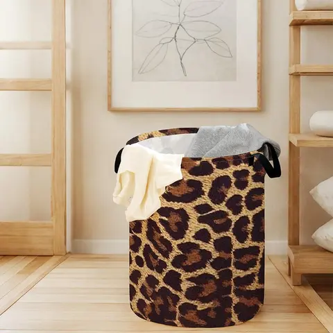Leopard Print Laundry Basket, Large Capacity Dirty Clothes Storage Basket with Handle, Household Foldable Laundry Basket for Home, Laundry Hamper