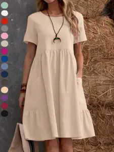 2026 Women's cotton-linen dress – breathable High-waisted A-line silhouette Solid colour with a casual, bohemian, vintage vibe Available in a range of colours